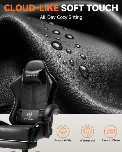 Vista 8 de GTPLAYER - Silla de juegos con reposapiés, silla de juegos de computadora para adultos, silla de jugadores de altura ajustable con reclinación