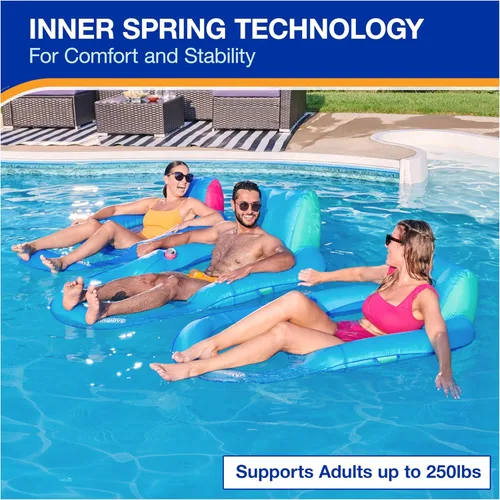 Vista 4 de SwimWays Spring Float - Tumbona reclinable prémium para piscina, flotadores inflables para adultos con inflado rápido para edades de 15 años