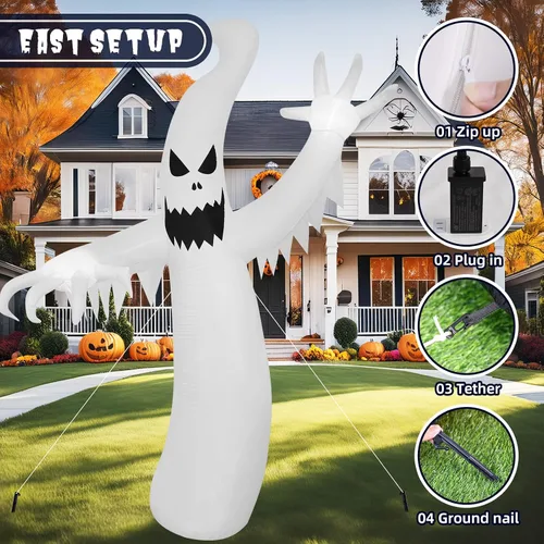 Vista 5 de MGparty Fantasma inflable de Halloween de 8 pies de alto, decoraciones al aire libre, fantasma espeluznante hinchable de jardín con LED integrados