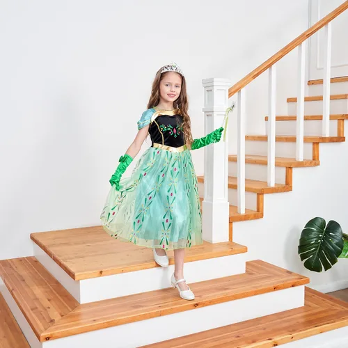 Vista 2 de Avady Girls Princess Costumes for Frozen Anna Birthday Party Halloween Christmas Dress Up Green
