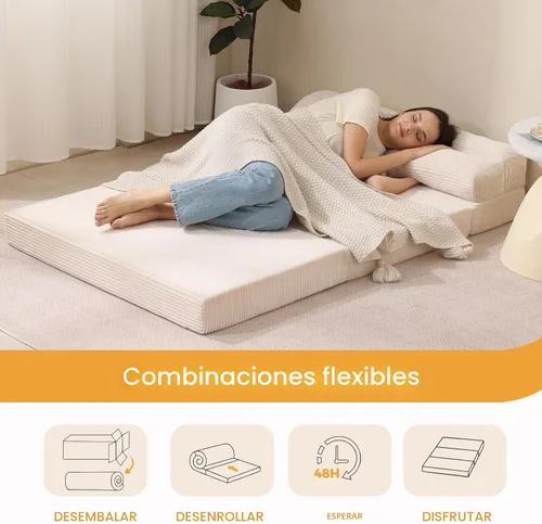 Vista 6 de Colchón plegable, sofá cama convertible 3 en 1, sofá cama plegable, sofá cama de suelo, colchón para sala de estar, habitación de invitados