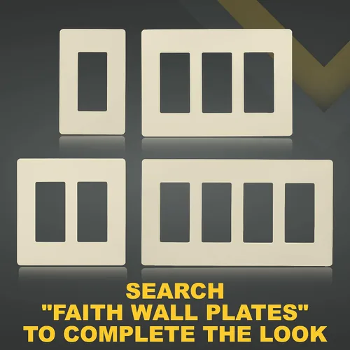 Vista 8 de Faith Placa de pared eléctrica sin tornillos para decoración de 4 segmentos, 4.68 pulgadas de alto x 8.4 pulgadas de largo, se adapta a GFCI