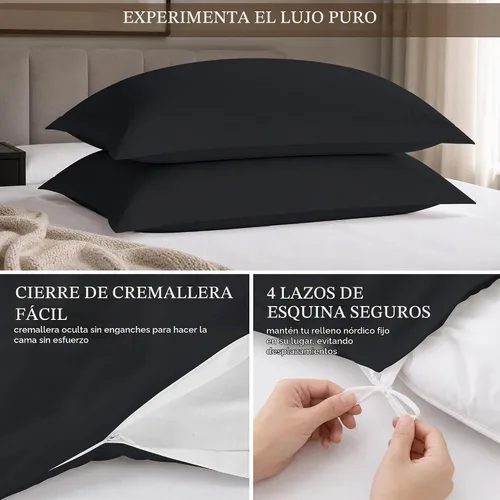 Vista 6 de ROYALE LINENS Funda de edredón negra tamaño individual – Fundas de edredón de 2 piezas – Cierre de cremallera – 1 funda de edredón individual de 68