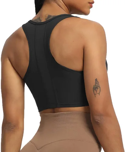 Vista 4 de Aoxjox Sujetadores deportivos de entrenamiento para mujer, sin espalda, Viviana, brasier de malla acolchada, camiseta corta sin mangas para yoga