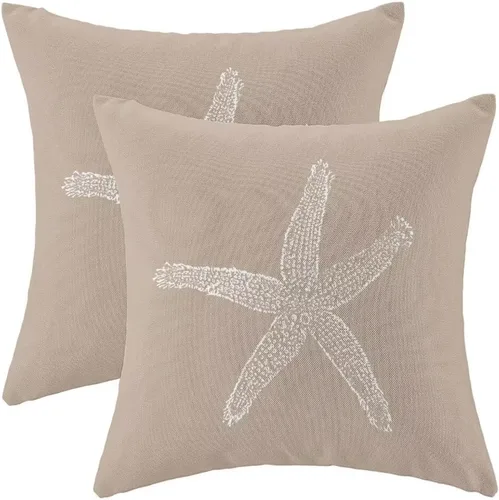 Vista 25 de AEIOAE Juego de 2 fundas de almohada costeras de 16 x 16 pulgadas, fundas de cojines decorativos náuticos de playa con estrellas de mar negras