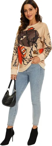 Vista 4 de NEYOUQE Sudaderas de moda para otoño e invierno para mujer, sudadera con estampado casual de moda con cuello redondo