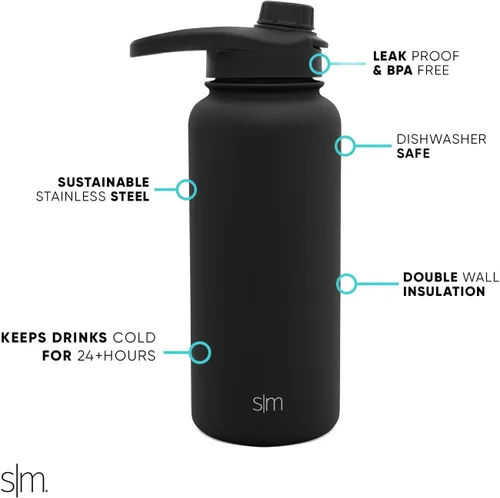 Vista 2 de Simple Modern botella de agua con tapa para beber con pajilla, termo metálico de acero inoxidable con aislamiento al vacío, colección Summit