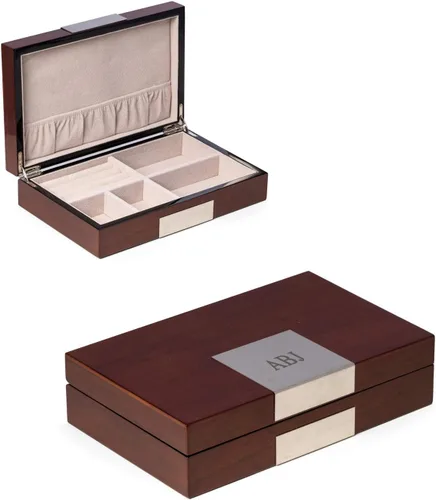 Vista 4 de Bey-Berk Caja de almacenamiento de valet de madera italiana personalizada personalizada y alta lacada (marrón)