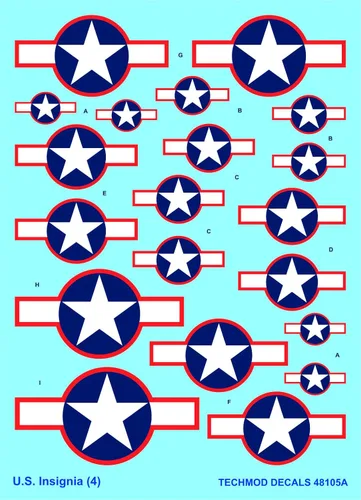 Vista 3 de Techmod 48105 1/48 Insignia Nacional de los Estados Unidos de junio de 1943 a julio de 1943 Wet Decal WWII