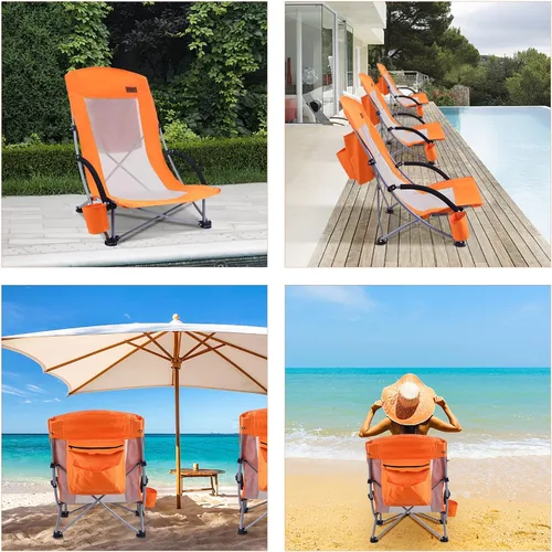 Vista 10 de Nice C Silla de playa, sillas de playa para adultos, paquete de 2 con enfriador compacto de respaldo alto, portavasos y bolsa de transporte