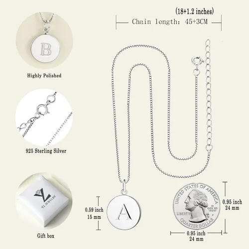 Vista 6 de YL Collar con inicial para mujer, plata de ley 925, colgante redondo pulido de la A-Z