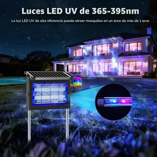 Vista 5 de OnBeam Solar Bug Zapper Outdoor, 4500V Fly Zapper with Projector Lights Azul (Space Blue)