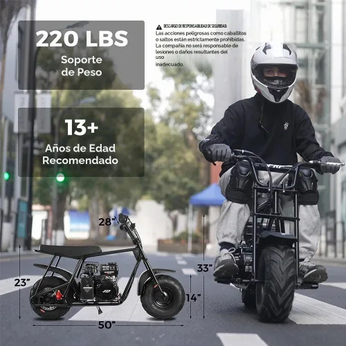 Vista 7 de FRP GMB100 Plus Gas Mini Bike 99cc 4 tiempos todoterreno Faro y polaina Negro