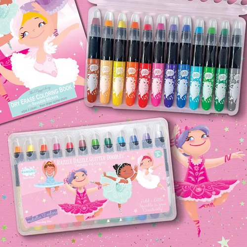 Vista 3 de The Piggy Story Glitter Gel Crayons, Set of 12 Crayons in Dancing Star Design