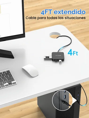 Vista 7 de ACASIS - Adaptador multipuerto USB C de 4 pies de largo 10 Gbps, HDMI 4K 60 Hz Negro