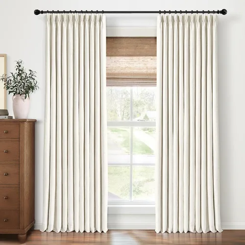 Vista 23 de CAPALOCA Cortinas extra de 60 pulgadas de ancho 100% opacas de 96 pulgadas Desnudo Natural