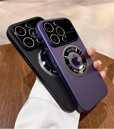 Vista 7 de Funda magnética para iPhone 15 Pro Max, vista del logotipo, protector de cámara de lente de cristal de ventana, compatible con Magsafe, fundas a
