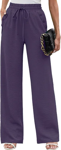 Vista 16 de Heymoments Wide Leg Pant for Women High Waist Trouser A01-negro