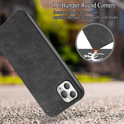 Vista 6 de Funda para iPhone 11 Pro Max, delgada de piel sintética vintage a prueba de golpes, funda protectora híbrida de policarbonato duro para iPhone 11