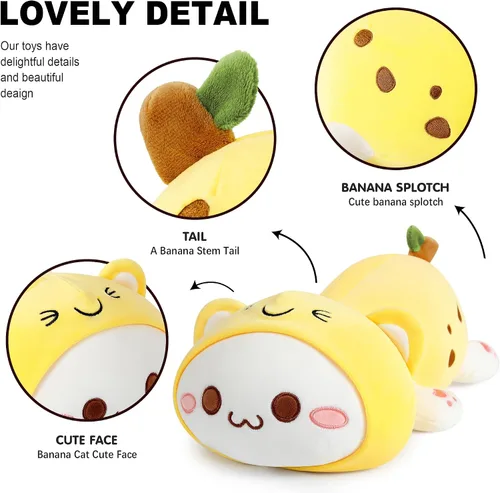 Vista 3 de Onsoyours - Lindo gatito plátano gato de peluche juguete de peluche suave almohada de felpa plátano para niños (gato plátano, 30 cm)