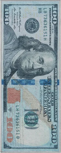 Vista 3 de Well Woven Money Collection - Alfombra de pasillo de billetes de cien dólares, 2 x 5 pies