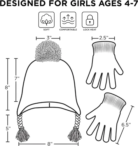 Vista 6 de Nickelodeon Sombrero de invierno para niñas, conjunto de guantes para niños, gorro para niñas de 4 a 7 años