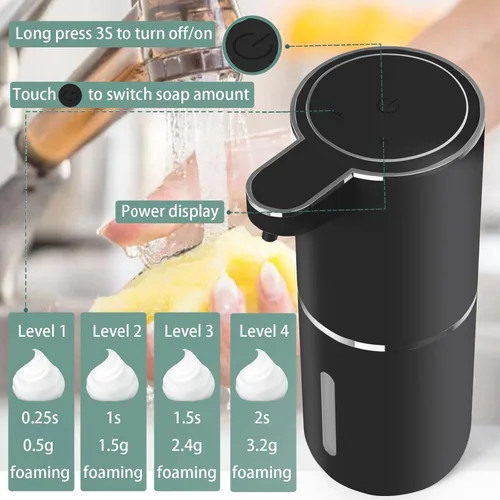 Vista 6 de Paquete de 2 dispensadores automáticos de jabón espumoso sin contacto, dispensador recargable por USB, dispensador eléctrico montado en la pared