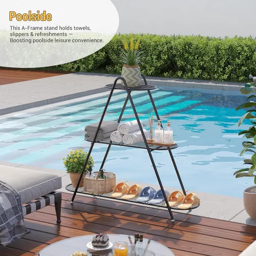 Vista 4 de Soporte de 3 niveles para plantas, estante de metal para plantas, resistente para interiores y exteriores, estante para múltiples macetas