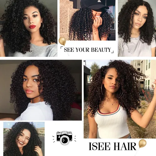 Vista 7 de ISEE Extensión de cabello malayo 100% virgen sin procesar, rizado profundo, color negro natural que puede ser teñido, 10 pulgadas 100% Malaysian