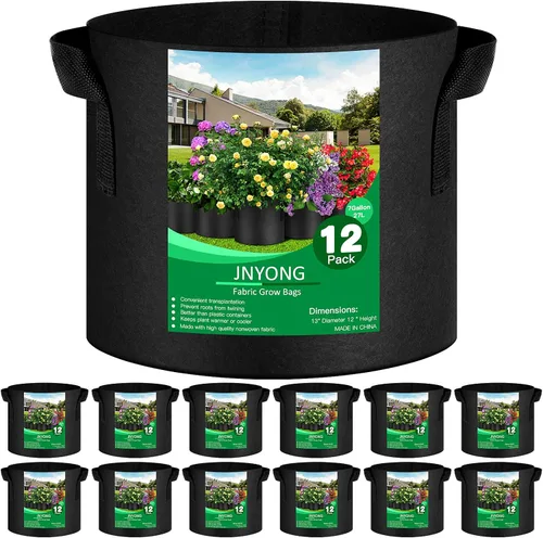 Vista 14 de JNYONG - Paquete de 12 bolsas de cultivo no tejidas engrosadas de 3 galones, macetas de tela de aireación con asas