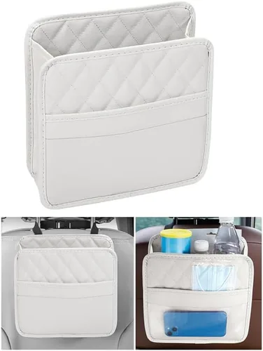 Vista 10 de Mandark Organizador de respaldo de asiento de automóvil, cuero PU, bolsillo de almacenamiento colgante para asiento trasero del vehículo, accesorios