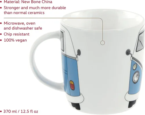 Vista 3 de BRISA VW Collection - Taza grande de cerámica para café, té y capuchino, diseño de autobús T1 (12.5 fl oz/12.5 fl oz/frente de autobús) (azul)