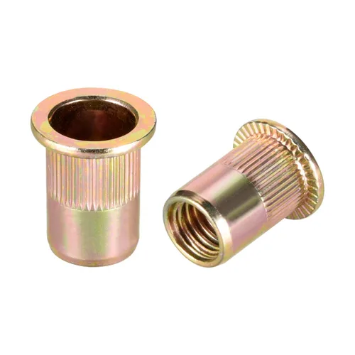 Vista 4 de uxcell Tuercas de remache de acero al carbono M3 Inserto de cabeza plana amarillo cinc plateado 50 PC