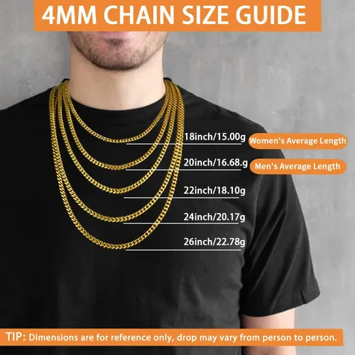Vista 3 de Jewlpire Silver Chain Gold Chain for Men Women Boys - Diamond Cut Miami Mens Cuban Link Chain Necklace 4mm6mm Mens Chain 18K Gold Plated316L