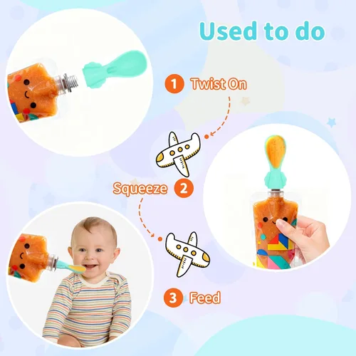 Vista 7 de Cuchara universal para alimentos para bebés, paquete de 10, cucharas de silicona para bebés, para viajes, para comida de bebé, cuchara exprimible