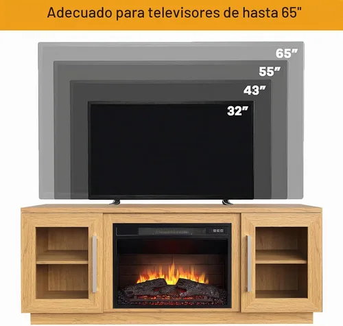 Vista 3 de Cheerway Soporte de TV con chimenea 3D para televisores de hasta 65 pulgadas, mesa de centro de entretenimiento multimedia de madera y gabinetes
