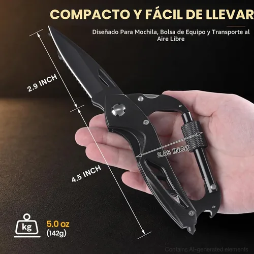 Vista 2 de FUNBRO Multiherramienta manual estilo mosquetón 9 en 1, herramienta para Negro profundo
