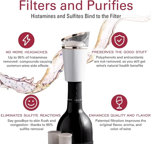 Vista 3 de PureWine Bio-Pods para purificador y aireador de vino, filtros de vino rojo y blanco para histaminas y sulfitos, ayuda a alergias y dolores