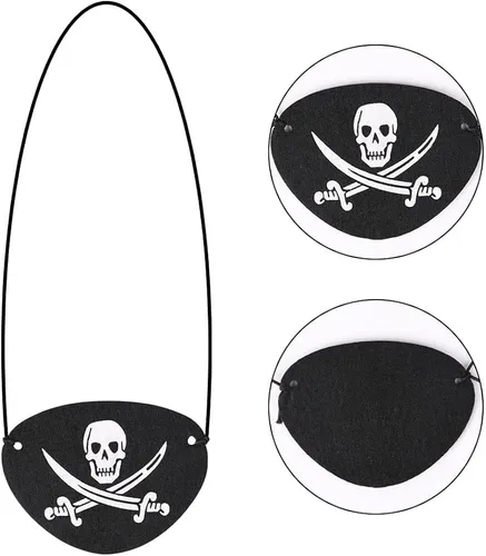 Vista 3 de AOMIG Parches de ojos de pirata, 12 piezas de máscara de fieltro negro con huesos cruzados de calavera para adultos y niños, disfraz de Halloween