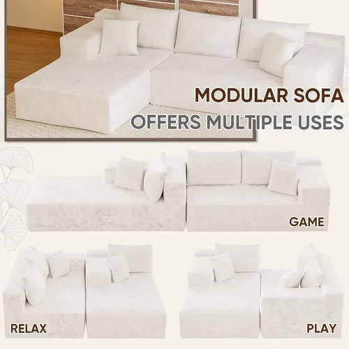 Vista 5 de VICTONE Sofás seccional de 108” Cloud, sofá modular sin huesos en forma de L con asiento profundo, sofás tapizados de comodidad moderna para sala