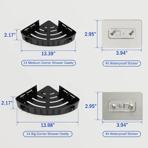 Vista 2 de Estante de ducha adhesivo de esquina sin taladro Organizador de baño de aleación de aluminio a prueba de óxido con soporte para afeitar