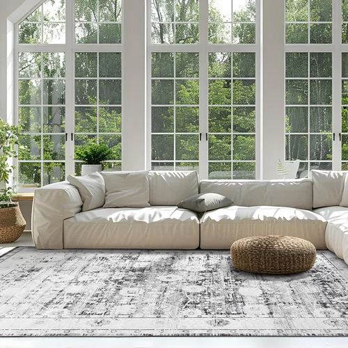 Vista 3 de Auemtyn Alfombra de área de 8 x 10 pies para sala de estar, alfombra lavable con parte trasera antideslizante, alfombra de pelo bajo para gris