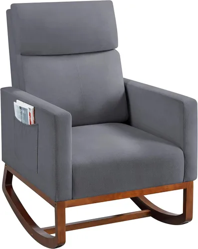Vista 11 de Topeakmart Mecedora tapizada para cuarto de bebé, moderna silla de acento con patas de madera, bolsillo lateral, sillón mecedor para guardería, sala