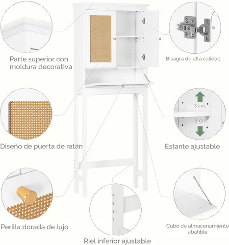 Vista 5 de Spirich Gabinete de almacenamiento sobre el inodoro con puertas de ratán