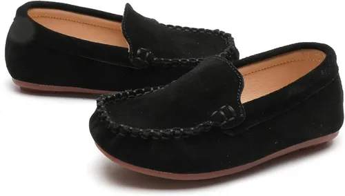 Vista 3 de DADAWEN Mocasines de piel de ante suave para niños y niñas pequeños, zapatos de vestir planos para barco, para boda, iglesia, zapatos Oxford