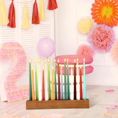 Vista 4 de Mumufy Portavelas de madera de 45,72 cm de largo para velas cónicas de cumpleaños, candelabros para centro de mesa de fiesta de cumpleaños