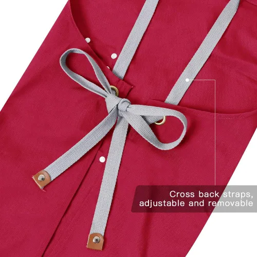 Vista 5 de Delantal de chef, delantal cruzado para hombres y mujeres con correas ajustables y bolsillos grandes, de lona, M - 2EG.