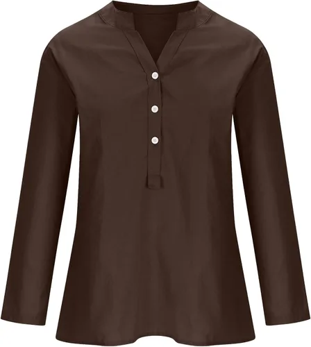 Vista 3 de Ceboyel Camisas de algodón y lino para mujer, blusa de verano con botones, manga enrollable, túnica de moda bohemia para mujer 2023