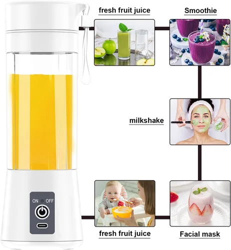 Vista 4 de Licuadora portátil Licuadora personal Mini Batidos Batidos Juicer Cup USB Recargable Blanco