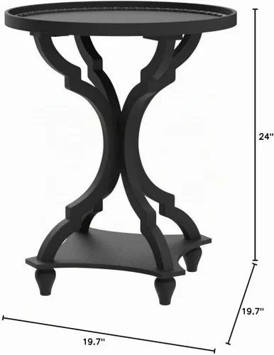 Vista 3 de Wnutrees Mesa auxiliar redonda de estilo granja, mesitas de noche rústicas para sala de estar, bandeja de madera, acabado artesanal, juego de 2 Negro